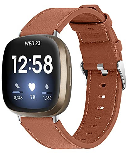 KangPlus Armband für Fitbit Versa 3/Fitbit Sense, modisches Lederarmband, Sportarmband mit Metallschnalle, verstellbar, 14 - 20,6 cm, kompatibel mit Fitbit Sense/Versa 3, Braun
