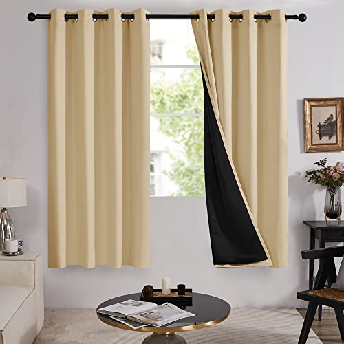 Deconovo 100% Blickdichter Vorhang mit Ösen, Wärmeisolierte Verdunkelungsvorhänge, Abdunkelnde Vorhänge für Wohnzimmer, Gardinen Lichtundurchlässig, 175x140 cm(HöhexBreite), Khaki, 2er Set