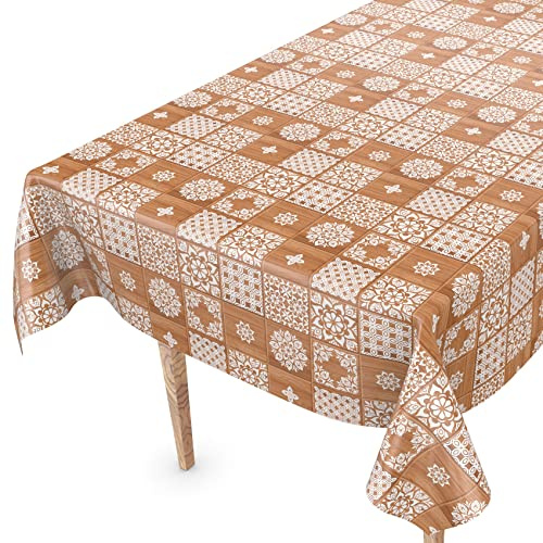 ANRO Tischdecke abwaschbar Wachstuch Wachstuchtischdecke 160 x 140cm Schnittkante Karo Braun pflegeleicht Wachstischdecke wasserabweisend Gartentischdecke Meterware Lotuseffekt
