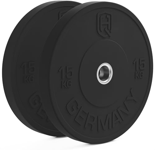 HQ Germany® Hantelscheiben 50mm [Set/Paar 5-25kg] - Training Vollgummi Bumper Plates 15kg - Hantelscheiben Set 50mm, Gewichtsscheiben, Gewichte, Weight Plates nach IWF Standard