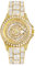 ICEDIAMOND Iced Out Luxus-Armbanduhr mit CZ-Diamanten im Vollbaguette-Stil, 42 mm Bling-Zirkonia-Kalender, rundes Zifferblatt, vergoldete Uhr für Herren (Gold)