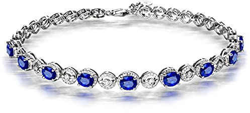 Beydodo Armband Diamant Weißgold 18CM, Weißgold Armband 750 Damen 4.1ct Oval Saphir Gliederarmband Bettelarmband für Charms
