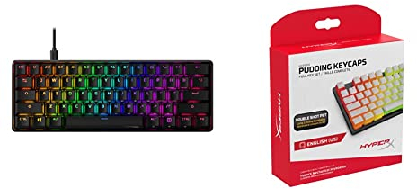 HyperX Alloy Origins 60 - Mechanische Gaming-Tastatur, Ultrakompakter 60% Formfaktor, Red Switch (Linear) & Pudding Keycaps - Vollständiger Tastensatz - PBT Weiß English Layout - 104 Key