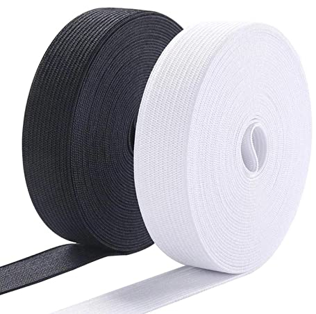Coser la Banda Elástica, Cinta Elástica Plana, Goma Elástica, Elásticas Planas Bandas de Costura, para Coser Pantalones, Mangas, Guantes, Gorros, 2 Piezas, Blanco + Negro