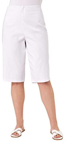 Roman Originals Knee Length Shorts for Women UK - Ladies Cropped Capri Stretch Bengaline Pants Crop Trousers Summer Legging Lounge Essentials Elasticated Casual Clothes - White Plus - Size 18