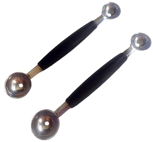 Double-Sided Fruit Melon Baller Spoon, 2 in 1 Stainless Steel Ice cream Ball Spoon Scoops Cutter for Watermelon (2 Pack)