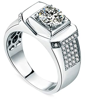Lieson Verlobung Ring Männer, Herren 925 Silber Ringe Vintage Rund Moissanit 2ct Hochzeitsring Silber Ring Hochzeit Große 54 (17.2)