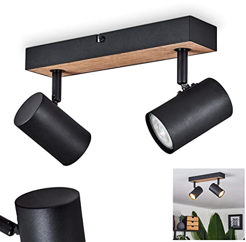 HOFSTEIN Deckenleuchte Javel, moderne Deckenlampe aus Metall/MDF in Schwarz/Braun/Holzoptik, moderne Leuchte mit verstellbaren Strahlern, 2-flammig, 2 x GU10 max. 35