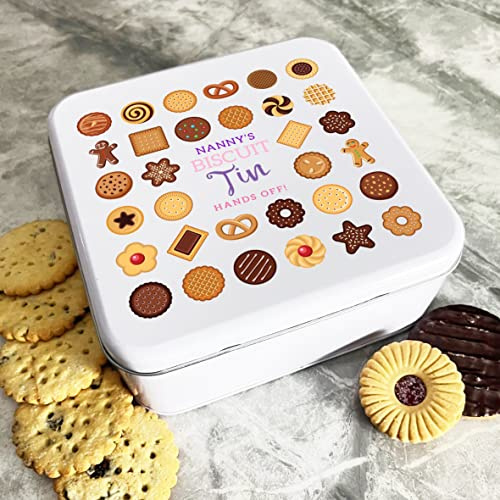 Fingerprint Designs Personalised Square Assorted Nanny's Biscuit Hands Off Cake Tin