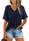 Beluring Damen Oberteile Kurzarm Sexy V-Ausschnitt Longtop Elegant Tunika Bluse Marineblau M
