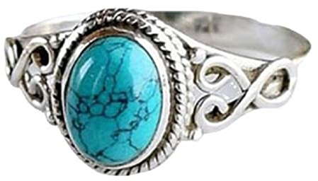 ASFKIPMF Vintage Damen Türkis Mondstein Ring Oval Schliff Natur Bohemia Türkis Schmuck Türkis Mondstein Ring Hochzeit Schmuck Groß Tigerauge Stein Türkis Ehering Größe V1/2