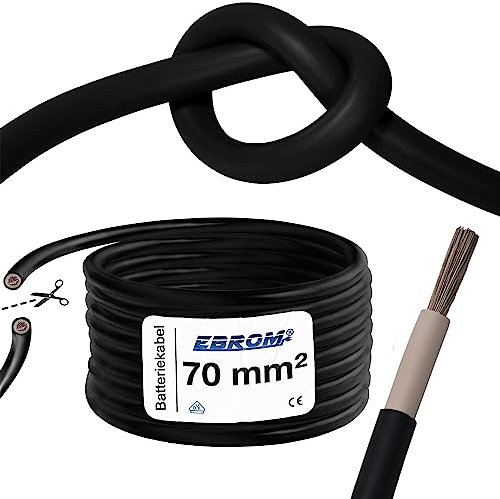 EBROM Cavo flessibile in gomma speciale per batteria 70 mm2 (70 mm²) nero 99,9% rame OFC, stagnato, resistente ai raggi UV e alle intemperie, 70 mm2 NSGAFÖU, disponibile a partire da 1 m, per macchine