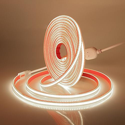 XUNATA COB LED Streifen, 230V 288leds/m Superhell Hohe Dichte, Flexibles Selbstklebend COB LED Lichtband Strip für Heim DIY Festival Dekoration (Natürliches Weiß, 8M)