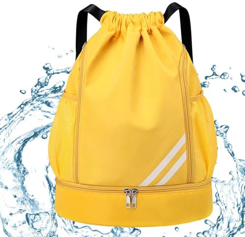 RZXBB Turnbeutel Mode Sport Rucksäcke - Große Kapazität Wasserdicht Sportbeutel Mit Kordelzug Und Schuhfach - Gymsack Außentasche Sporttasche Für Damen Herren Kinder Zur Sport Und Reisen (Gelb)