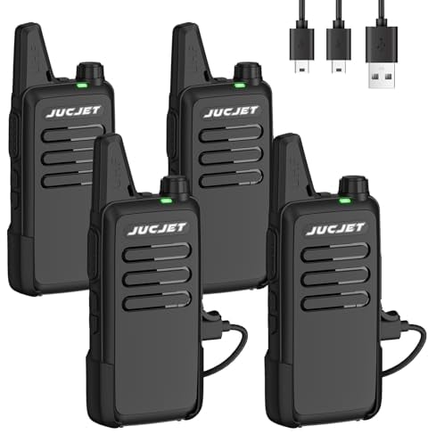 JUCJET T20 Walkie Talkie, Rechargeable Long Range Walkie Talkie with 16 Channels CTCSS/DCS VOX Function, Mini Portable Two Way Radio for School, Restaurant, Security (4Pcs)