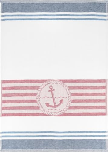osters muschel-sammler-shop Halbleinen Geschirtuch - 50% Baumwolle, 50% Leinen - 50x70cm - Anker gewebt - Weissgrundig - Ideal zum Trocknen von Gläsern - Langlebig - Markenhersteller (rot)