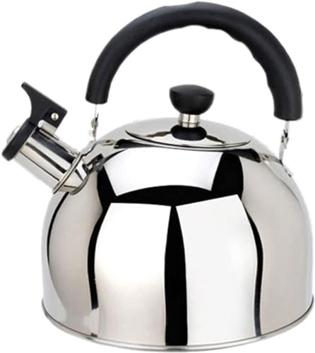 Tetera con silbido para estufa, tetera clásica de 3L/4L/5L, tetera de acero inoxidable de grado culinario pulido con espejo para estufa, tetera para el hogar y la cocina, Silver-5