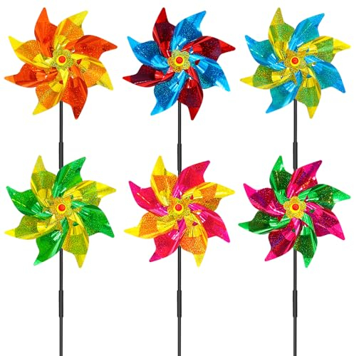 LUKDUNG 6 ruote a vento per uccelli e uccelli, riflettenti, per frutteto, per balcone, decorazione da giardino, cortile, balcone, 6 pezzi, 24 cm