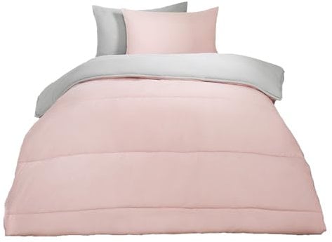 OHS Single Coverless Duvet 10.5 Tog - Reversible Washable Microfibre Quilted Super Soft Warm Comfy Camping Duvet, Pink/Grey