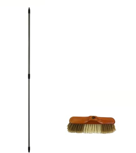KEROPPA Pack Escoba Beige Parquet + Palo Telescópico 0,8-1,5 m Cepillo para Parquet Tarima Maderas Filamentos Sintéticos Palo Universal Ajustable y Regulable