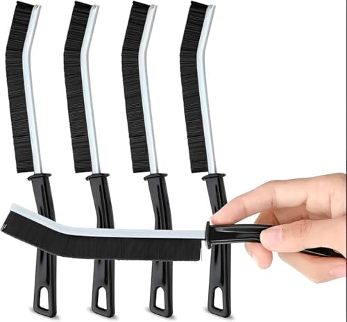 Generic Hard-Bristled Crevice Cleaning Brush, Wood Handle Multifunctional Gap Cleaning Brush Hand-held All-Around Cleaning Tool for Blind, Baseboard, Fan, Kitchens Bathroom Window Tiles- 4 PCS