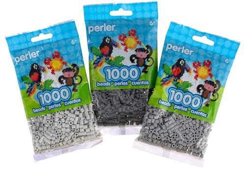 Perler 83-99787 1000 Piece Fuse Bead Bags, Light Gray, Gray, and Dark Gray, 3 Pack