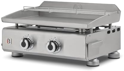 BRASERO - Plancha à gaz Silvia II G INOX 2 Feux - Plaque INOX - 2 brûleurs - Surface de Cuisson 52 x 34 cm - Puissance de 5 KW - Grille de Maintien - Tiroir Graisses - Jusqu'à 8 convives