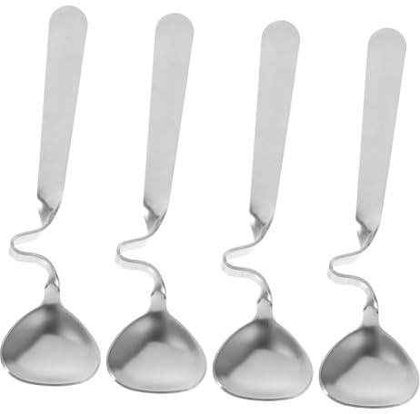 Mikinona 4stücke Edelstahl Mischlöffel Mit Gebogenem Griff Praktische Kaffeelöffel Für Honig Und Dessert Silber