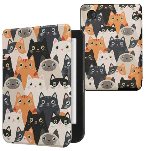 kwmobile Custodia eReader Compatibile con Kobo Clara BW/Colour Cover - eBook Reader Flip Case - arancione/nero/bianco - Gatti