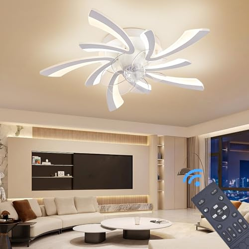 Eurotondisplay oszillierend Deckenventilator mit LED Beleuchtung mit Fernbedienung Lichtfarbe/Helligkeit einstellbar 6 Geschwindigkeiten, timer 2 Stunden Sommer-, und Wintermodus (062YT-5W)