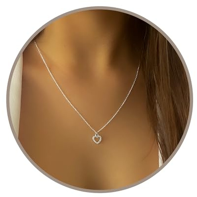 Annika Bella, Cubic Zirconia Heart Charm Silver Necklace, Sterling Silver, Sparkly Necklaces for Women, Heart Charm, cz, shiny everyday jewelry, Women Jewelry, Silver charm