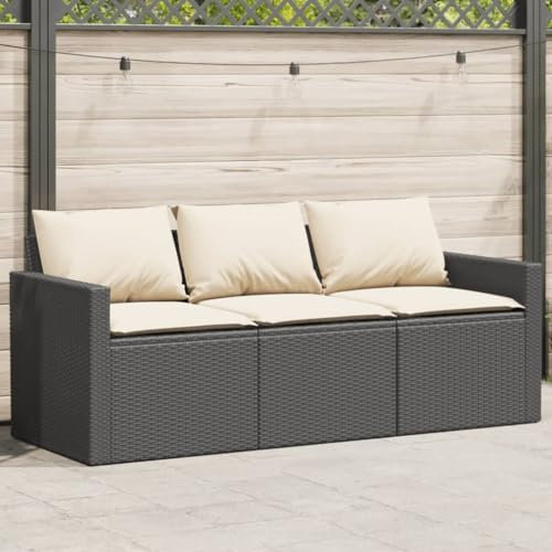 Homgoday Gartensofa für den Außenbereich, 3-Sitzer-Sofa mit Kissen, schwarz, aus Polyrattan, Bett, Sofa, Gartensofa, Wohnzimmer, Terrasse, Außenbereich, Einrichtung hh