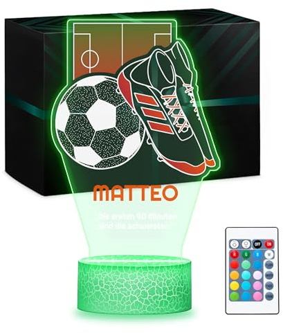 Maverton LED Nachtlicht Fußball, 16 RGB Farben, Nationalmannschaftstrikot | Spieler, Dimmbare Nachttischlampe, Tischlampe Led mit Gravur, Geschenkidee Ideal für Fußballfans, Jungen Geburtstag