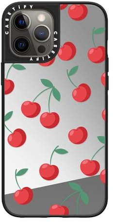 CASETiFY Mirror iPhone 12 Pro Max Case [Reflective / 4.9ft Drop Protection/Compatible with Magsafe] - Cherries - Silver On Black