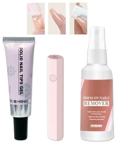 Magic Solid Nail Glue Kit 3-In-1 Nail Art Kits,Solid Nail Glue Gel for Press On Nails with Handheld UV Nail Lamp,3 in 1 Nail Glue Gel for False Nail Tips Nail Curedfor DIY Nail Art (White)