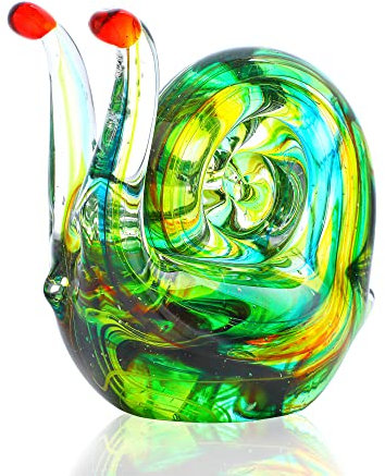 HDCRYSTALGIFTS Geblasenes Glas, Schneckenfigur, Sammlerstücke, handgefertigt, Tier, Briefbeschwerer, Glasornamente für Wohnzimmer und Innenbereich