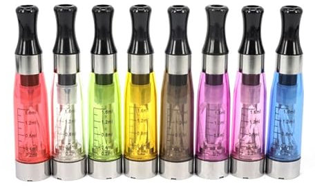 Ego CE4 Atomizador x 10pcs (8 Colores), cigarrillo electrónico de 1,6ml Tank Vape CE 4 Clearomizador por Ego-T Evod Twist GS EGO 510 hilos Batería Mod Pen Kit -Sin Nicotina (Transparent)