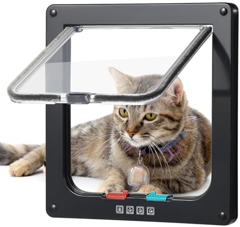 Roxanex Porta per gatti grande, 20 cm x 18,5 cm, facile da montare, per finestre sottili, porta di sicurezza per animali domestici con serratura a 4 vie, resistente alle intemperie, per armadietti