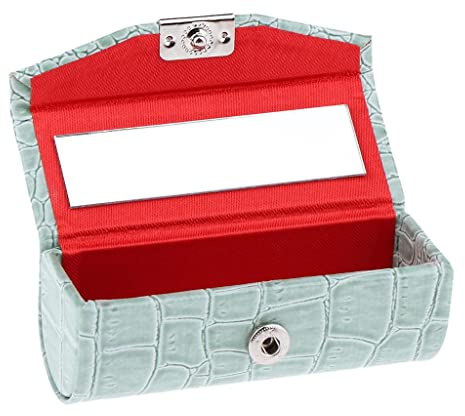 Leder Lippenstift Etui Halter Aufbewahrungsbox mit Spiegel für Geldbörse Hellblau, Graugrün, as described, Siehe Beschreibung