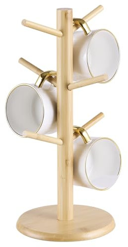 Kitsanery Mug Holder Tree, Coffee Cup Holder，Coffee Mug Tree with 6 Hooks,Home Storage Mug Hooks (Natural)