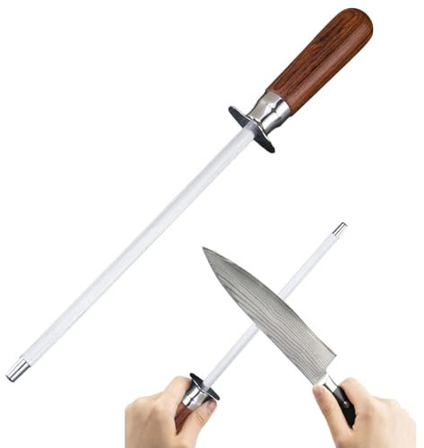 Yemiany Wetzstahl Für Messer, Wetzstahl Wetzstab, Messerschärfer hoher Härte 30cm,Ergonomischer Farbiger Holzgriff Messerstahl Für Messerschärfstöcke in Der Küche Und Im Restaurant