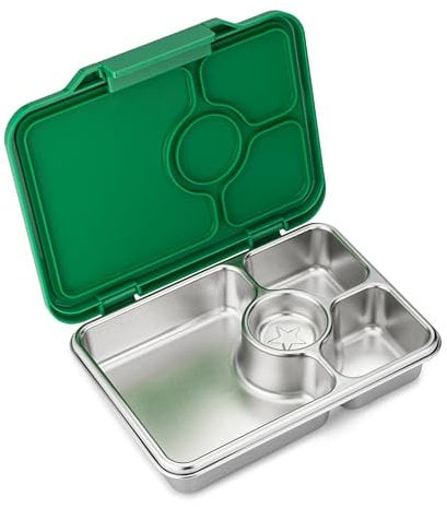 Yumbox Prêt Lonchera Bento de acero inoxidable, a prueba de fugas, bandeja apta para sándwich, lonchera para niños, cierre fácil de abrir, compacta, duradera, espaciosa bandeja de alimentos (verde