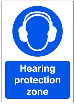 Hearing protection zone - safety sign, ppe clothing, ppe - 1.2mm Rigid plastic for indoor/outdoor usage (200mm x 150mm) Viewing Distance within 5m.