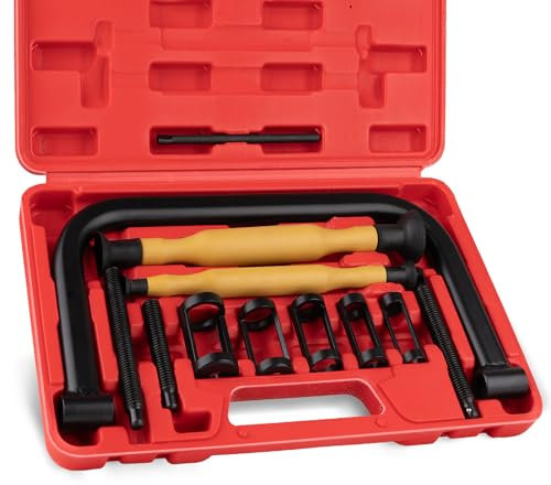 Loksun Valve Spring Compressor, 10pcs Valve Spring Removal Tool with Solid C Clamp, 5pcs Collet Pusher Adapters for Motorcycle, Car, Small Engine Vehicle Equipment