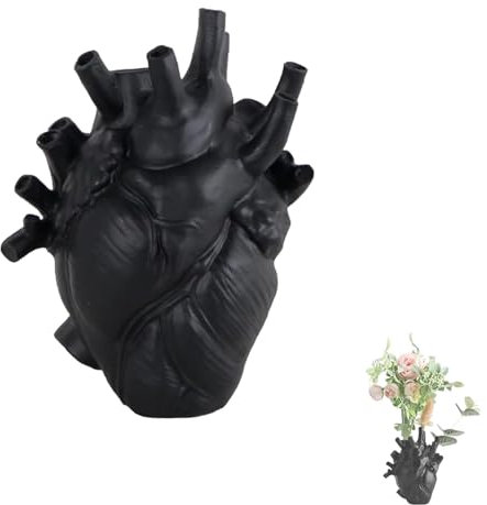 Herz Vase Schwarz, Gotischer Anatomischer HerzföRmiger Blumentopf, Wohndekorationsskulptur, Kunsthandwerk, Dekorationen, Kreative Geschenke, HinzufüGen KüNstlerischer AtmosphäRe