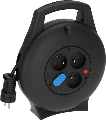 Brennenstuhl Vario Line - Carrete eléctrico de 3 vías con cable USB (cable de 10 m, fabricado en Alemania), color negro