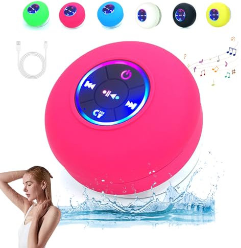 Integralz Shower Speaker, Integralz Speaker, Bathroom Waterproof Wireless Bluetooth Speakers with LED Light, Mini Bluetooth Shower Speaker Waterproof Suction, for Bathroom And Outdoors (Pink)