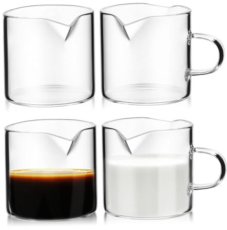 SECFOU 4pièces Verres à Espresso Verre Transparent Avec Petit Pichet à Lait De Tasses à Café Pour Café Lait Sirop Et Plus