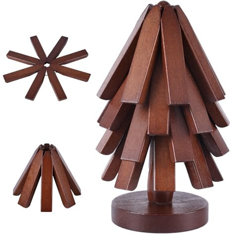 Wooden Trivets Set for Hot Dishes, 4 Layers Tree Shape Trivet Coaster with Stand Kitchen Wooden Potholder Wooden Trivet Tree for Hot Pots and Pans Creative Gift for Countertop Cooking
