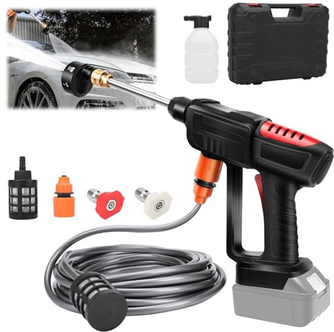 Roadtime Akku Hochdruckreiniger für Makita 18V Akku,Mobile Reinigung und Bewässerung Druckreinigerpistole,Druckreiniger mit 6 IN 1 Düse,Max 30 Bar, 5.5L/min,10M Schlauch für Auto,Garten (Ohne Akku)